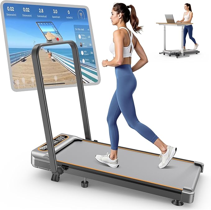 Foldable Treadmill with 10% Incline Upgrade 3.5HP Low Noise Walking Pad Treadmill with Handle Bar Rayspace 4 in 1 Portable Under Desk Treadmills for Home/Office, 350Lbs Capacity, APP & Remote Control-StrideForce Fitness