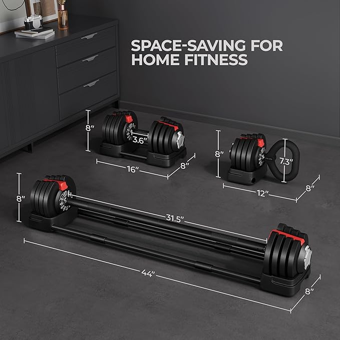 Yaheetech Adjustable Dumbbell Set Free Weight Dumbbells 40lbs/52.5lbs/90lbs Fast Adjust Dumbbells Dumbbell Weight Set, with Tray for Men/Women Strength Training Equipment-StrideForce Fitness