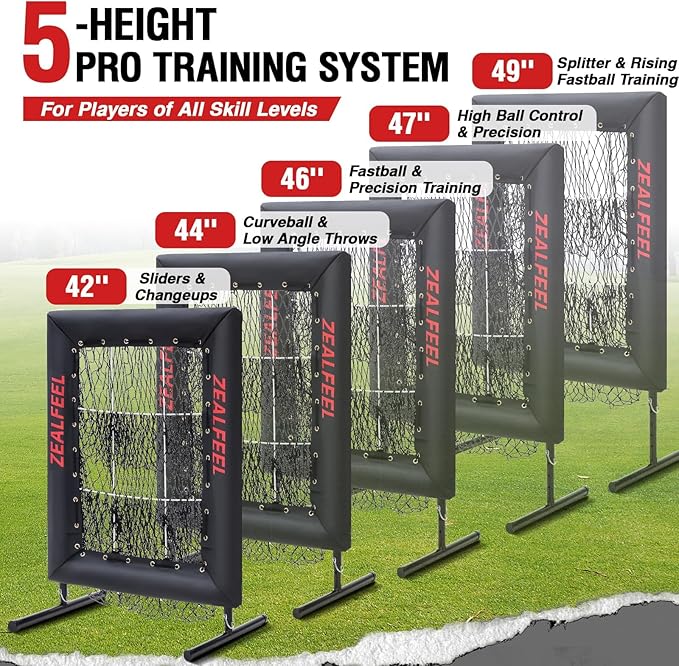 Baseball Pitching Net Pro, 9 Hole Pitching Net with Strike Zone Target, 5 Height Adjustable, Portable Easy Setup Trainer Net for Baseball & Softball with Ball, Home Plate & Pitching Rubber-StrideForce Fitness