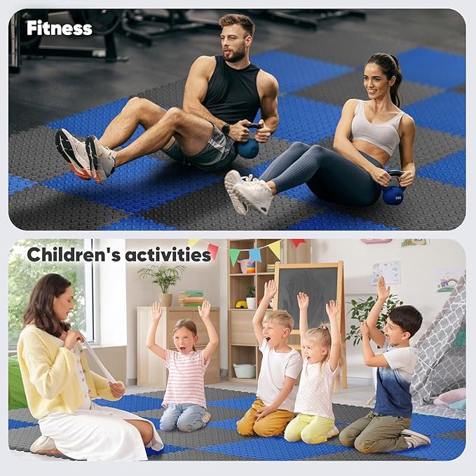 Home Gym Mat, Puzzle Exercise Mat,EVA Interlocking Foam Floor Tiles for Home Workout Equipment and Kids' Play Areas - Blue, 24 in x 24 in x ½ in - 32 Tiles (Blue, 32 Pack 128 sq ft)-StrideForce Fitness