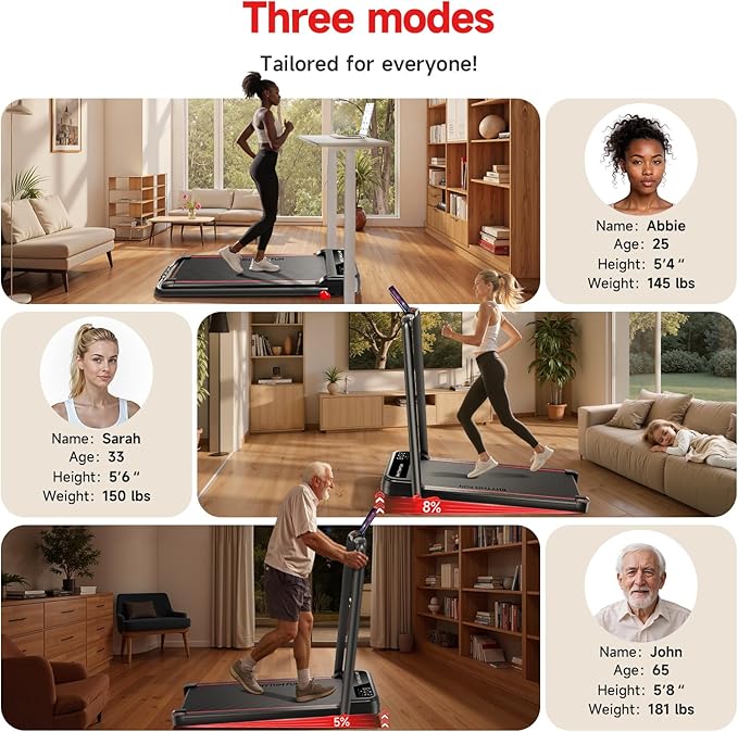 RHYTHM FUN Incline Foldable Treadmill, Walking Pad Treadmill with Incline, 300 lbs Portable Treadmills with Handles for Home Office Use, Under Desk Compact Walking Pad-StrideForce Fitness