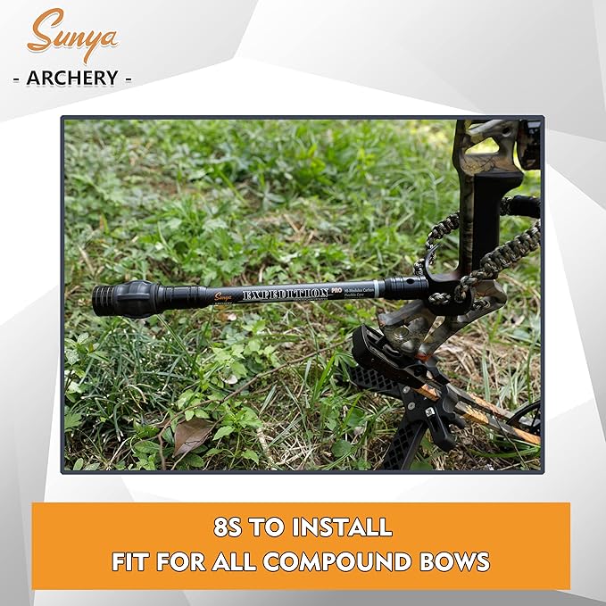 SUNYA Archery Bow Stabilizer for Compound Bow, Carbon Fiber Body Flexible Core, Damping System and Weights Kit, 8",10",12" 15" in Expedition Series-StrideForce Fitness