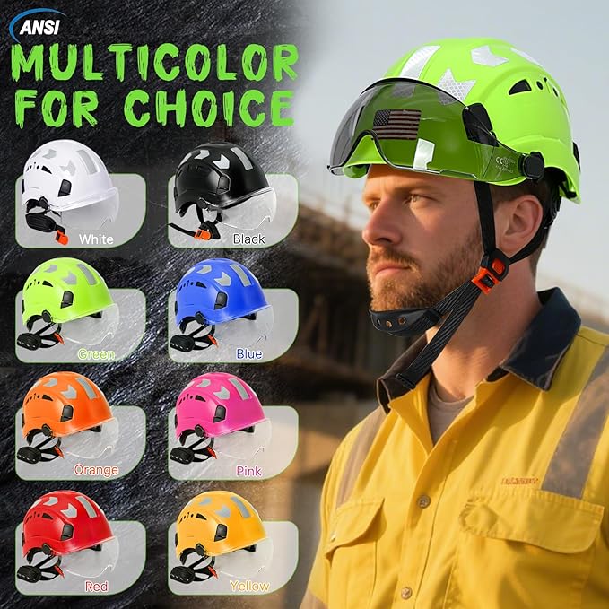 AOLAMEGS Construction Safety Hard Hat - ANSI Z89.1 Type Ι OSHA Approved Safety Helmets with Chin Straps Lightweight Reflective Vented ABS Hard Hats For Men Women Industrial Workwear 6-point Suspension-StrideForce Fitness