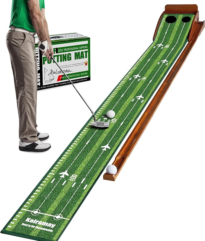 Putting Green Indoor Golf Putting Mat – Easy to Assemble with Automatic Ball Return, Wrinkle-Free Close to Real Green Speed, Suitable for Office, Recreation Room, Patio – Ideal Gift-StrideForce Fitness