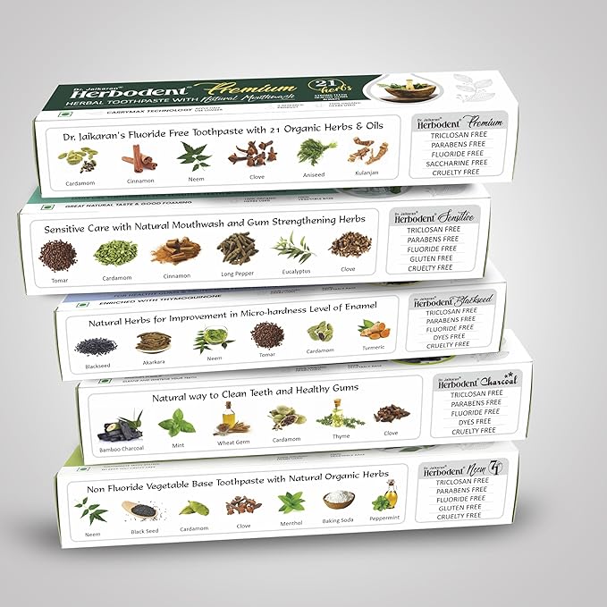 Herbodent® Premium | Herbodent® Sensitive | Herbodent® Blackseed | Herbodent® Charcoal | Herbodent® NEEM 7 in 1 Toothpaste- 1 of Each Variant in Big Size | Natural Organic Herbs, Healthy Teeth & Gums