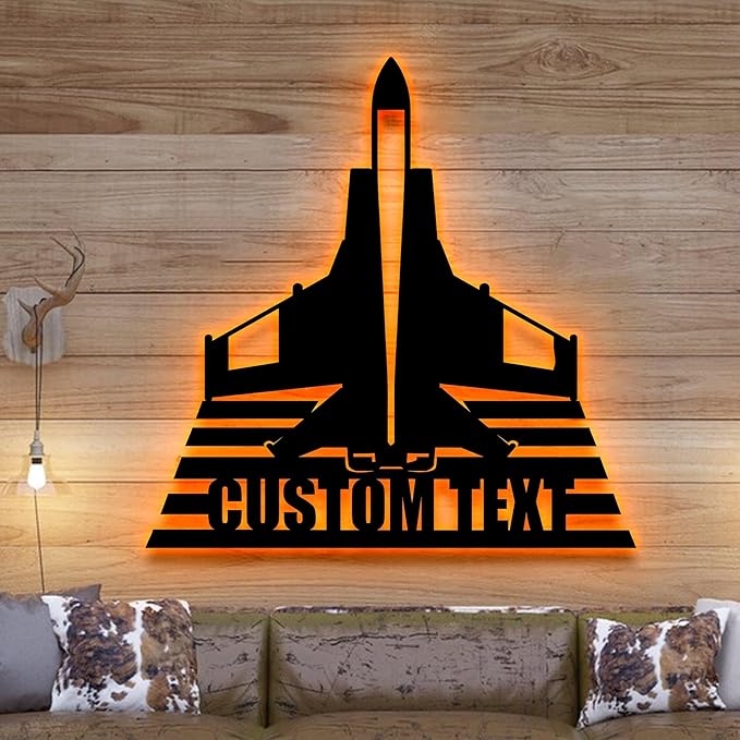 Personalized Fighter Aircraft Metal Wall Art LED Light, Custom Aviation Signs With LED Lights, Fighter Pilot Gift, Outdoor Decor, Wall Hanging, Home Decor, Birthday Xmas Gift-StrideForce Fitness