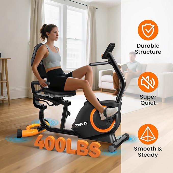 Recumbent Exercise Bike for Home Use, Quiet Recumbent Stationary Bikes for Adults & Seniors, 16-Level Resistance, Adjustable Seat, Supports 400LB, Pulse Sensors & LCD Display-StrideForce Fitness