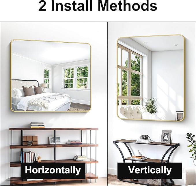 Gold Bathroom Mirror,40x48 inch Wall Mirror for Bathroom Wall Mounted,Round Rectangle Mirror for Bathroom Over Sink,Modern Frame for Home Decor Living Room,Bedroom Entryway,Horizontal/Vertical-StrideForce Fitness