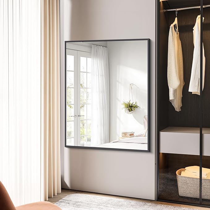 Bathroom Mirror,36x48 inch Large Wall Mirror for Bathroom Wall Mounted Black Rectangle Corner Mirrors,Black Bathroom Mirror for Living Room,Farmhouse,Bedroom Entryway,Horizontal/Vertical-StrideForce Fitness