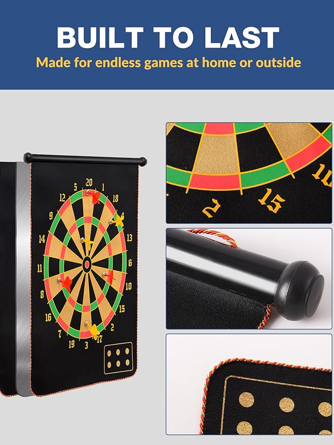 BATURU Magnetic Dart Board for Kids, Teens, and Adults — Double-Sided Dart Board Game with Strong Magnetic Darts, Roll-Up Portable Design, Gifts for Teen Boys, Family Parties, Camping, and Birthdays-StrideForce Fitness
