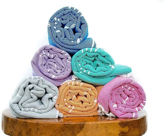 HAVLULAND Set of 6 Turkish Cotton Beach Towels, 71x39, Multi-Color, Quick-Dry, Absorbent, Lightweight, Sand-Free, Ideal for Beach, Pool, Gym, Yoga, Travel, Camping, Picnic-StrideForce Fitness