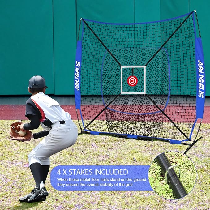 6'X6' Baseball Softball Practice Net,Pitching Net,Batting Net,with Bonus Strike Zone,Target and Bow Frame,for Hitting,Pitching,Catching-StrideForce Fitness