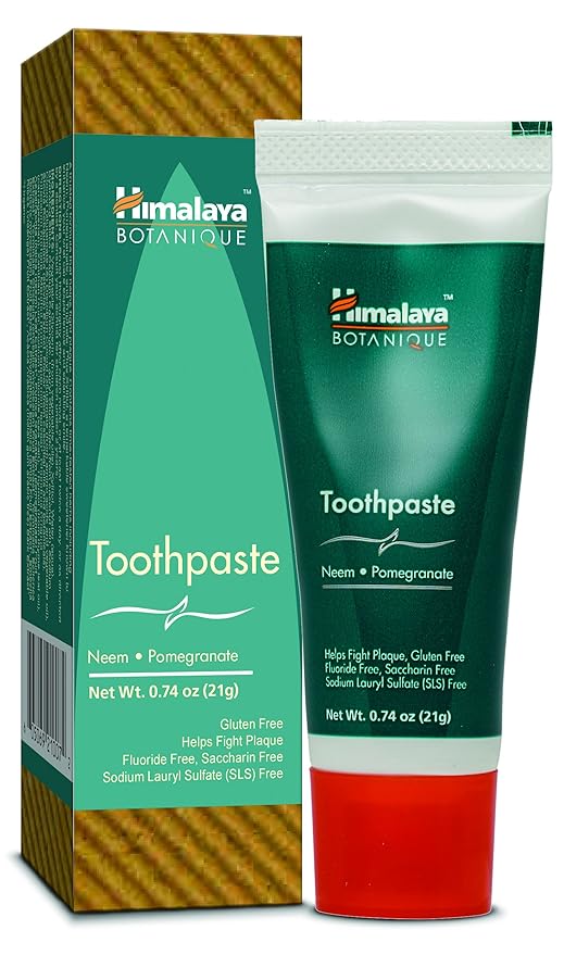 Himalaya Botanique Neem & Pomegranate Travel Toothpaste, Mint Flavor - Travel Size Fluoride Free Toothpaste Fights Plaque & for Fresh Breath - Vegan, Gluten Free, No SLS, 0.74 oz (Pack of 10)