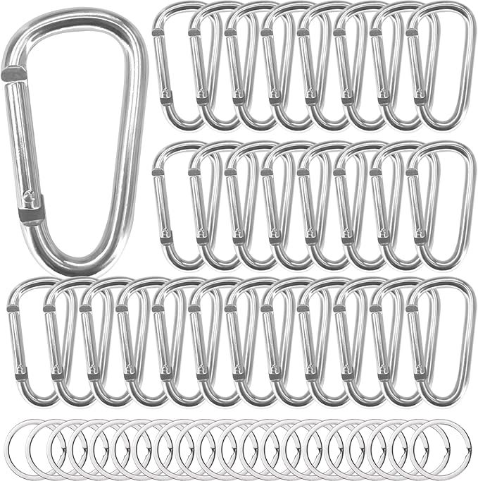 Heavy Duty Aluminum D Carabiner Clips & Key Rings, Black & Sliver Corrosion Resistant Keychain for Keys, Outdoor Sports, Hiking, Camping, Fishing & Hanging Gear-StrideForce Fitness
