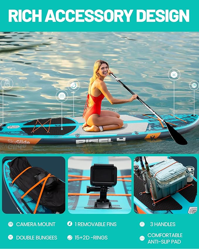 Bigfly 11'6×35" Super Wide Inflatable Stand Up Paddle Board, Ultra Stable Wide SUP for 2+1 People/Family/Big Size, 100L Backpack, All-Round Sup Board, US Big Fin-StrideForce Fitness