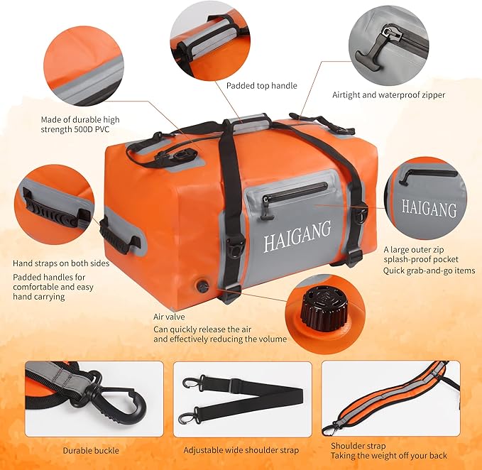 110L Waterproof Duffel Bag Travel Dry Bag, Large Capacity, Adjustable Thickened Straps and Handles, Zip Closure, Air Valve, Fully Waterproof, Perfect for Boating, Rafting, Motorcycle Kayaking-StrideForce Fitness