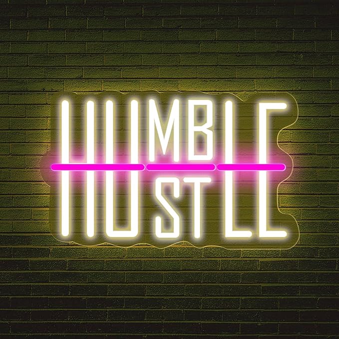 HUSTLE Neon Signs for Wall Decor USB Powered With Dimmable LED Neon Lights for Bedroom Man Cave Dorm Gym Room Office Room Humble Led Neon Light Sign for Party Decorations 5v (16.14 "X9.84")-StrideForce Fitness