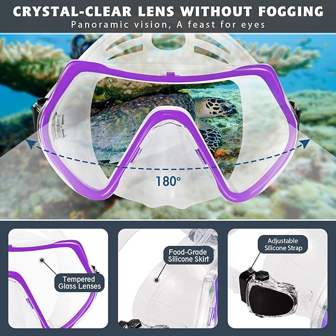 ZEEPORTE Mask Fin Snorkel Set, Travel Size Snorkeling Gear for Adults with Panoramic View Anti-Fog Mask, Trek Fins, Dry Top Snorkel and Gear Bag for Swimming Training, Snorkeling Kit Diving Packages-StrideForce Fitness