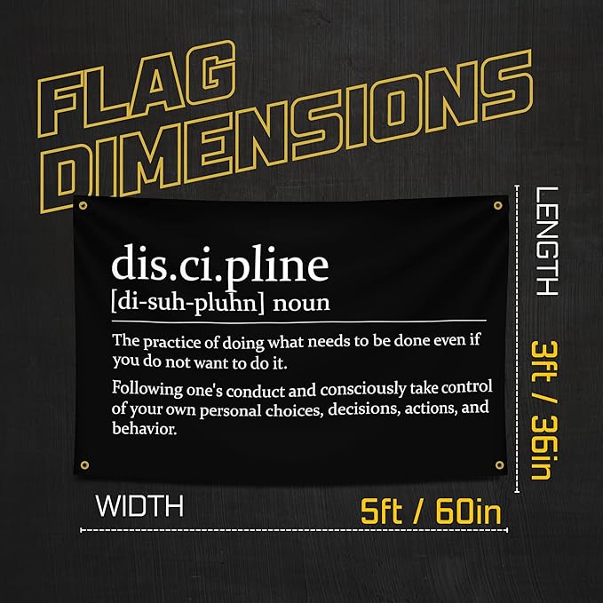 Gold Trident Discipline Motivational Gym Banner - Inspire Your Workout with this Banner - Perfect Fitness Wall Decor for Gym, Dorm - Stay Motivated with Cool Motivation Art - 3x5 Feet-StrideForce Fitness