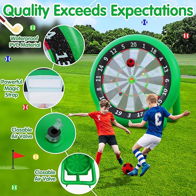 6FT Inflatable Dartboard, Giant Kick Darts Soccer Darts Golf & Throw Dart with Air Pump, Giant Outdoor Games, Blow up Soccer Dart for Yard Party Large Dartboard for Kids & Adults 20+Games-StrideForce Fitness