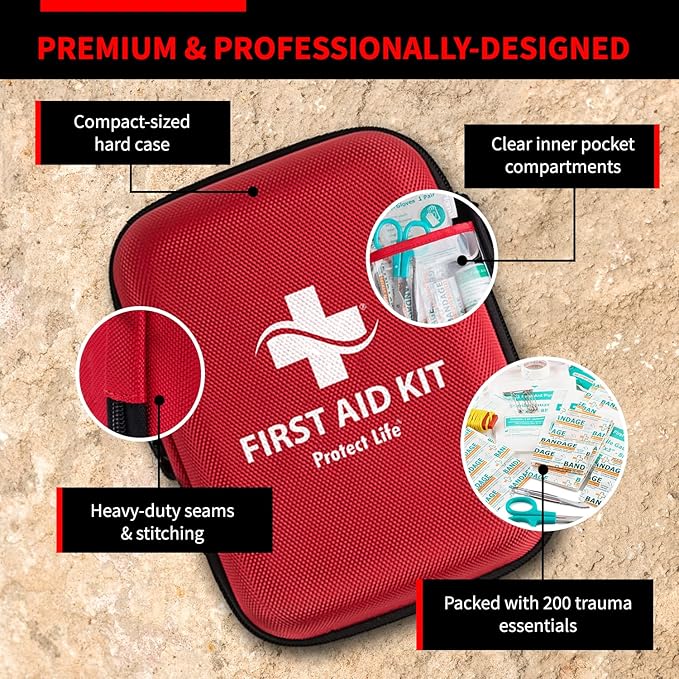Protect Life Survival First Aid Kit for Home/Business, Camping Survival Kits | Mini Travel First Aid Kit | Camping Equipment | Small Kits for Car | Outdoor Emergency Survivals Pack - 200pcs-StrideForce Fitness