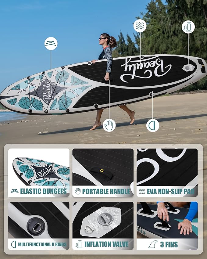 Inflatable Stand Up Paddle Board with SUP Accessories, Anti-Slip EVA Deck, 11'*33" Inflatable Paddle Boards for Adults & Youth of All Skill Levels-StrideForce Fitness