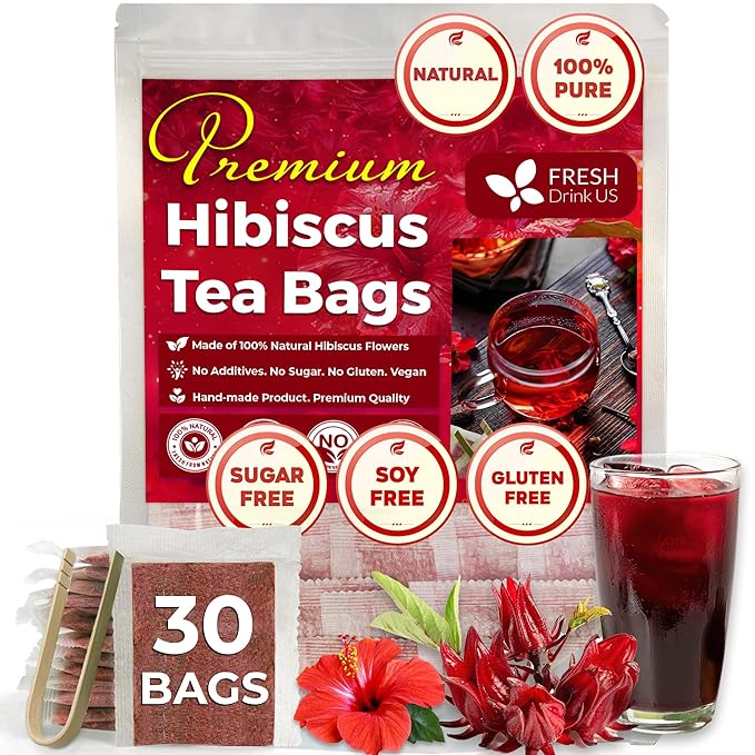 FreshDrinkUS Premium 30 Hibiscus Tea Bags, 100% Natural & Pure, Loose Flower Herbal Tea, No Sugar, Caffeine, Gluten, Vegan-StrideForce Fitness
