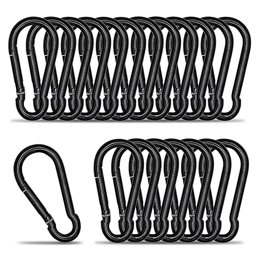 KINLINK 20 Pack Black Carabiner Clip, 3.15 inch Heavy Duty Spring Snap Hook, Small Caribeener Clips for Outdoor Camping, Swing Set, Hammock, Hiking Travel, Fishing, Quick Link Keychain-StrideForce Fitness