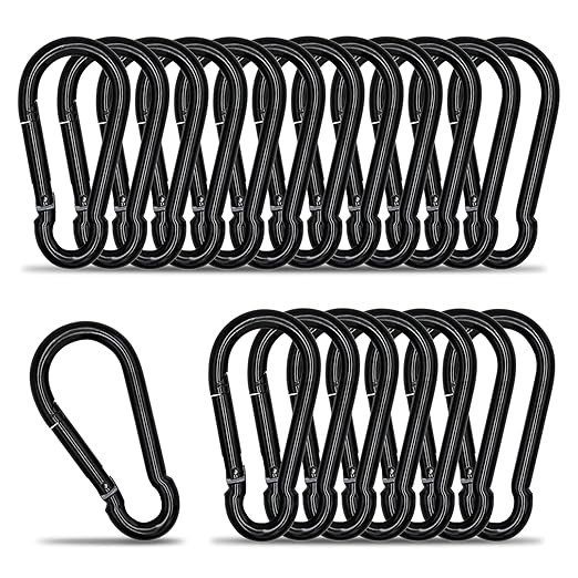KINLINK 20 Pack Black Carabiner Clip, 3.54 inch Heavy Duty Spring Snap Hook, Caribeener Clips for Camping, Hiking, Travel, Fishing, Quick Link Keychain, Water Bottle, Backpack-StrideForce Fitness