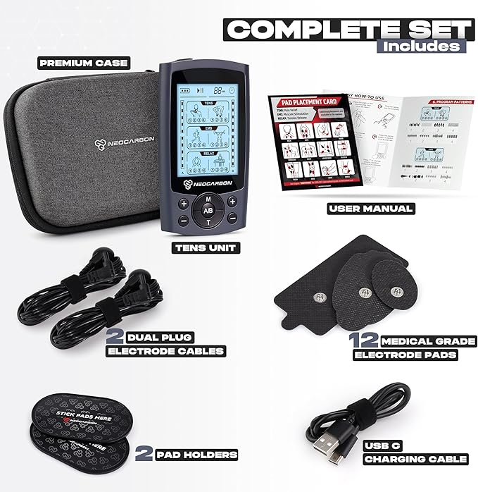 TENS Unit Muscle Stimulator, Electronic PMS Pulse Massager Machine for Shock Physical Therapy, Back Pain Relief, Shoulder Recovery, Gray-StrideForce Fitness