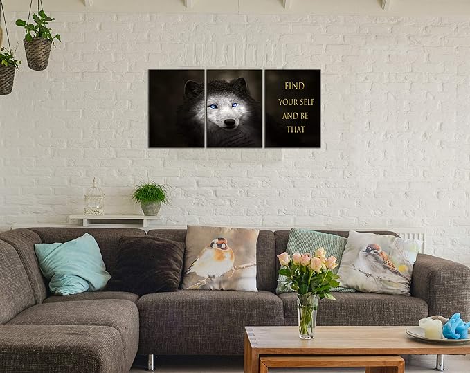 3 Panels Wolf Picture Motivational Wall Art Inspirational Canvas Painting Pictures Modern Entrepreneur Quotes Posters Prints Artwork for Home Office Decor House Decorations Class Room School to Hang-StrideForce Fitness