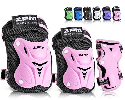2PM SPORTS Knee Pads for Kids, Wrist Guards Knee and Elbow Pads Set with Drawstring Bag, Protective Gear Set for Girls Boys Roller Skating Cycling Skateboard - Pink Small-StrideForce Fitness
