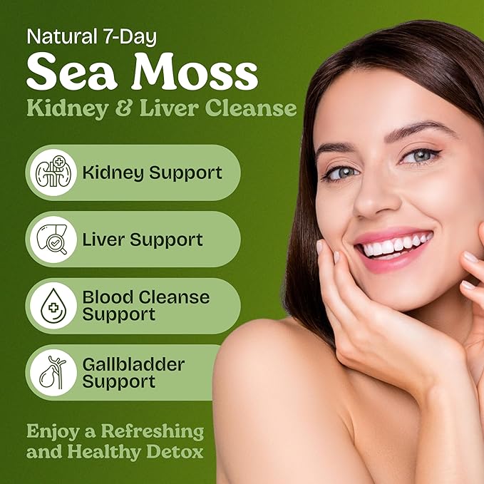 Atlantic Naturals Sea Moss 7 Day Detox Liver, Gallbladder & Kidney Cleanse - Support with Dandelion Root, Milk Thistle, Burdock Root, Red Clover, Chanca Piedra - Pineapple Flavor Drink Mix (14 oz)-StrideForce Fitness