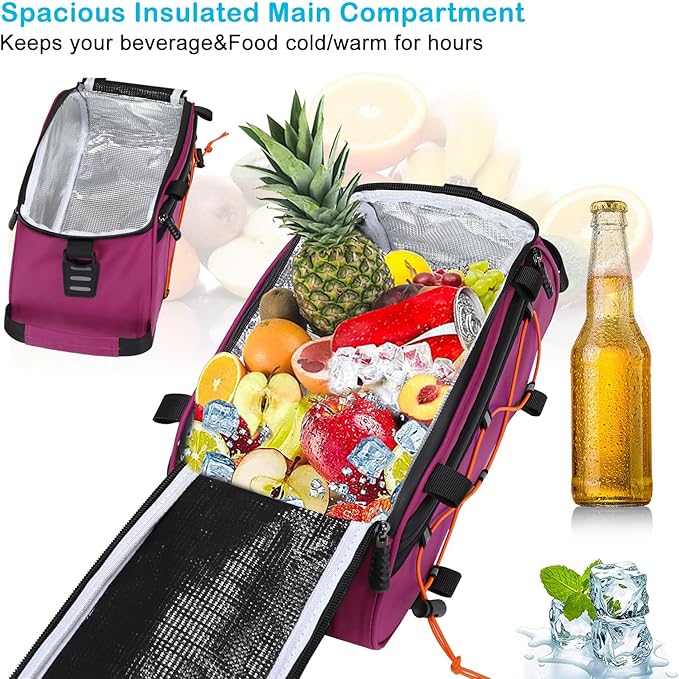 MOSISO Bike Rack Bag with 2 Removable Panniers, Waterproof Bike Trunk Cooler Storage Handbag Insulated Bicycle Rear Seat Pouch, Bicycle Storage Saddle Shoulder Bag Cycling Luggage Pouch, Rose Red-StrideForce Fitness