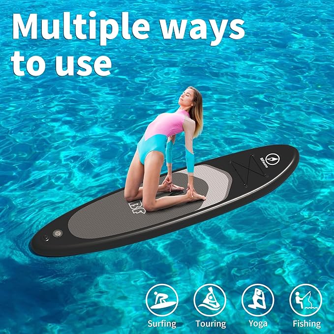 Inflatable Stand Up Paddle Board with SUP Accessories & Backpack. Paddle Boards for Adults. Non-Slip Deck, Wide Stance, Bottom Fin, Double Action Pump.-StrideForce Fitness