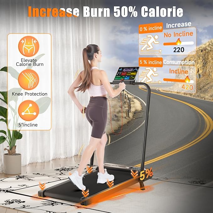 Incline Walking Pad with Handle Bar, Folding Treadmill Foldable Portable Under Desk for Home Office, Ultra Quiet <45dB, Safety Lock, 300+ LB Capacity-StrideForce Fitness