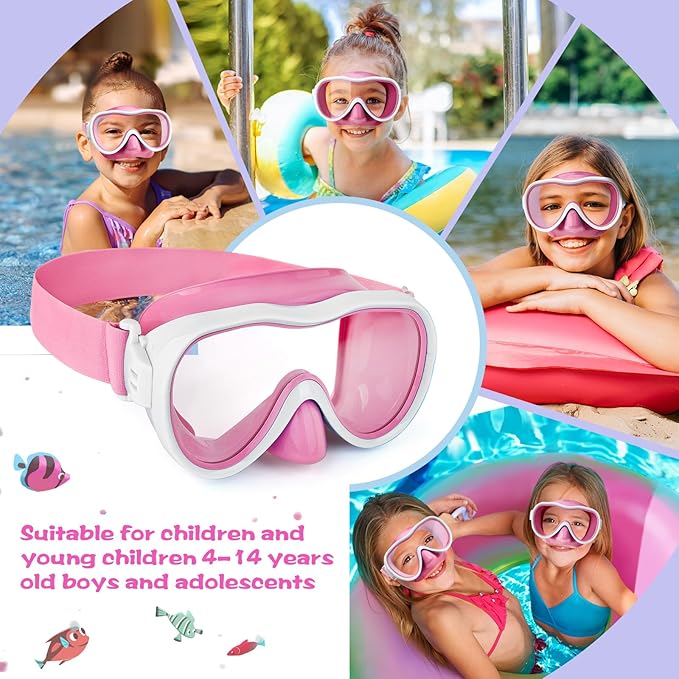 Kids Swim Goggles with Nose Cover, Anti-Leak Swim Mask with Elastic Fabric Strap, UV Protection Swimming Goggles for Kids-StrideForce Fitness