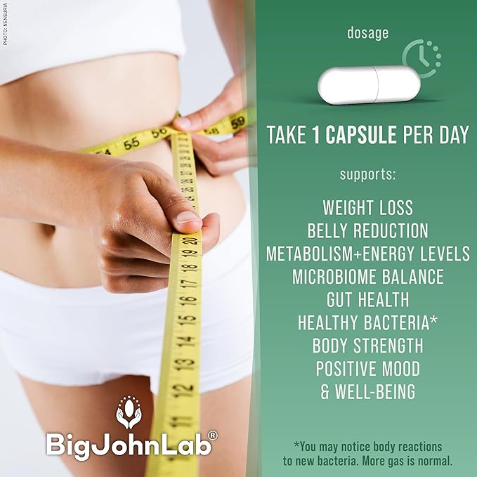 BIGJOHNLAB® - Probiotics for Weight Management & Bloating - 6 Probiotic Strains - Prebiotics - Key Ingredient Cayenne & Green Tea - Supports Gut Health - Weight Management for Women & Men - 30 CT-StrideForce Fitness