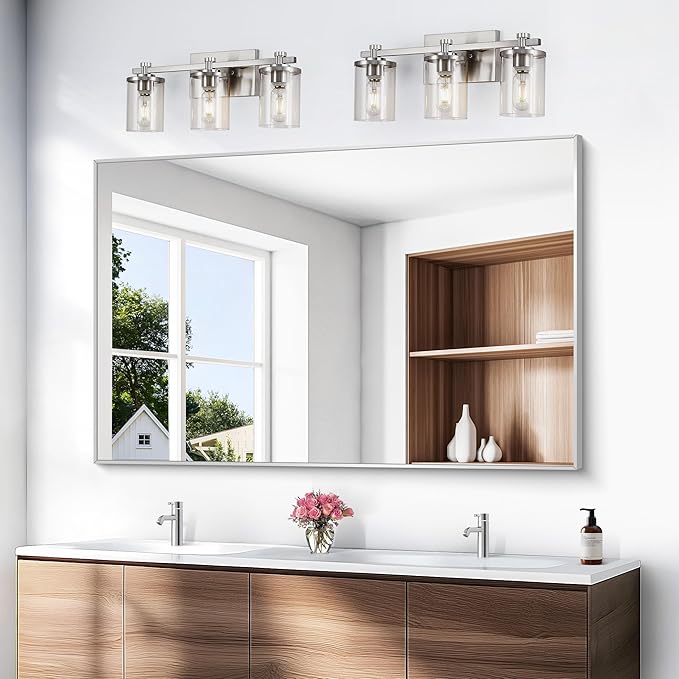 Silver Bathroom Mirror,55x36 inch Wall Mirror for Bathroom Wall Mounted,Large Rectangle Mirror for Bathroom Over Sink,Modern Metal Frame for Living Room,Bedroom Entryway,Horizontal/Vertical-StrideForce Fitness