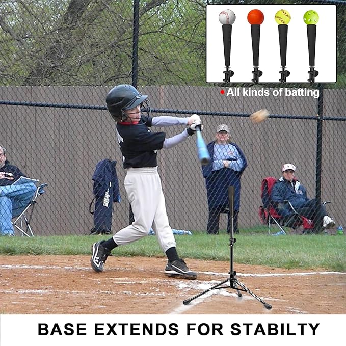 Baseball Tee Batting Tee Softball Tee Portable Travel Hitting Tee,Easy Adjustable Height,Stable Tripod Stand-StrideForce Fitness