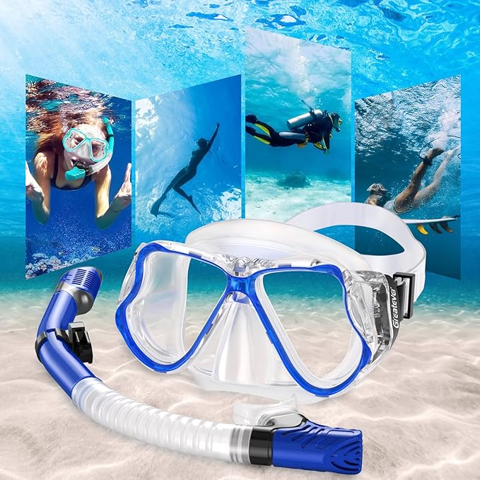 Greatever Dry Snorkel Set,Panoramic Wide View,Anti-Fog Scuba Diving Mask,Professional Snorkeling Gear-StrideForce Fitness