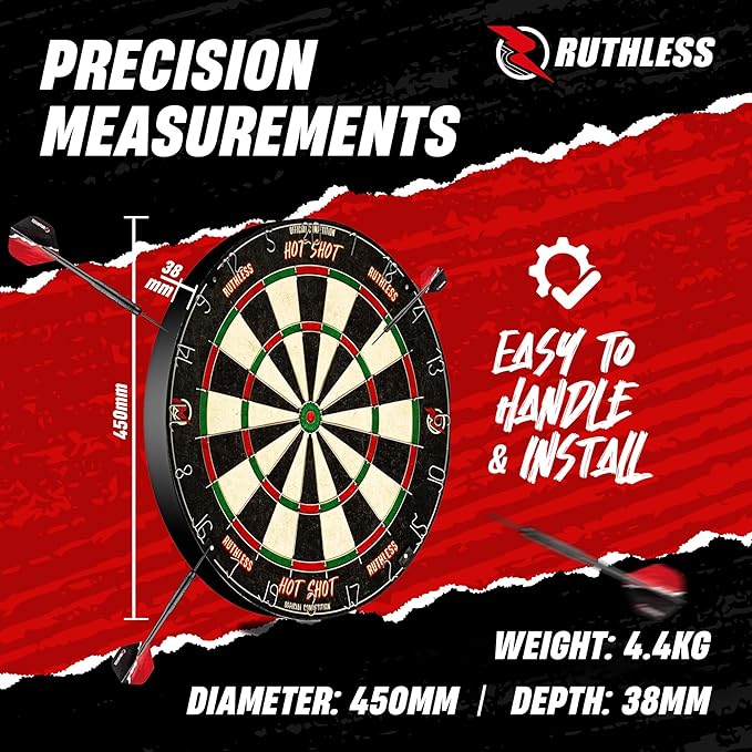 Ruthless Hot Shot Dart Board | Endurance Round Wire Sisal Dartboard Set Including 2 sets of Steel Tip Darts-StrideForce Fitness