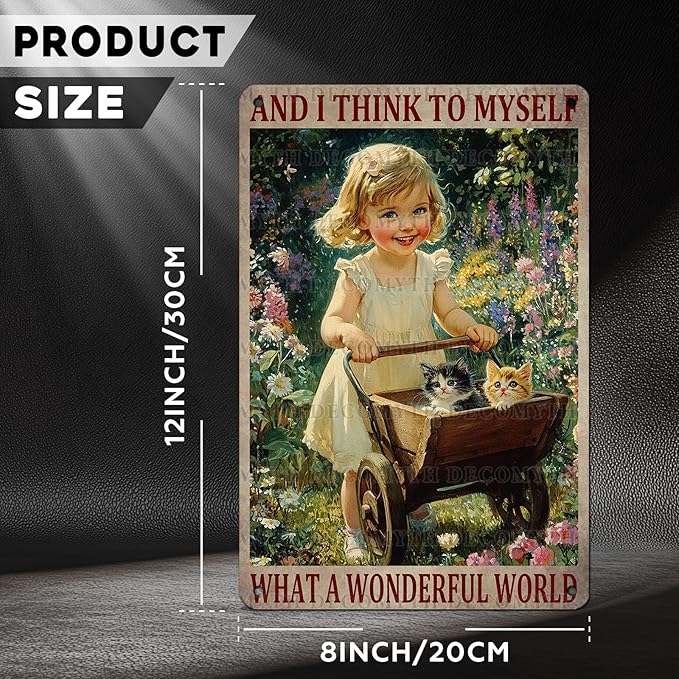 Garden Girl Metal Tin Sign Wall Art Rustic Vintage Outdoor Decor And I Think To Myself What A Wonderful World Quote 12 * 8inch-StrideForce Fitness