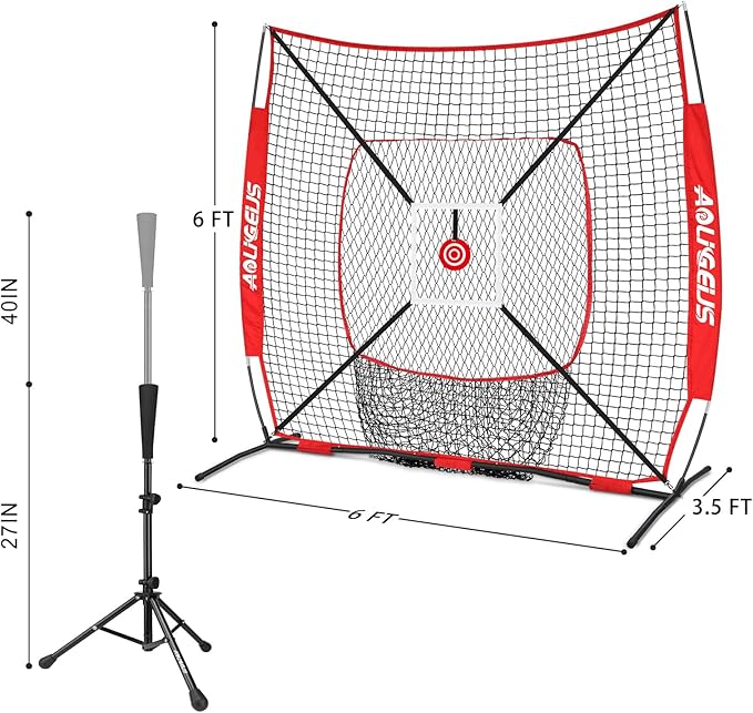 6'X6' Baseball Softball Practice Net,Pitching Net,Batting Net,with Bonus Strike Zone,Target and Bow Frame,for Hitting,Pitching,Catching-StrideForce Fitness