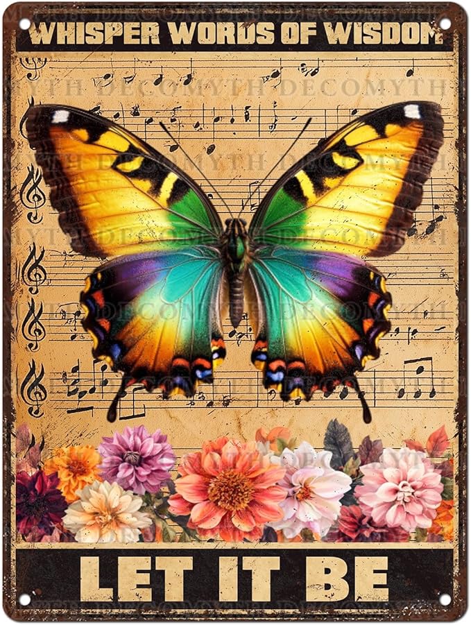 Vintage Garden Tin Sign Whisper Words Of Wisdom Let It Be Retro Butterfly Metal Poster Funny Wall Art Cafe Office Wall Decor for Kitchen Home Bar Pub Club 12 * 16inch-StrideForce Fitness