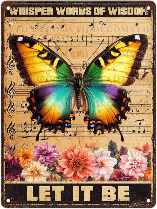 Vintage Garden Tin Sign Whisper Words Of Wisdom Let It Be Retro Butterfly Metal Poster Funny Wall Art Cafe Office Wall Decor for Kitchen Home Bar Pub Club 12 * 16inch-StrideForce Fitness