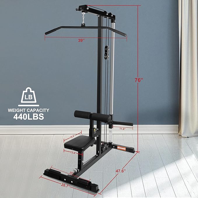 LAT All-in-one Machine with High and Low Pulley Station, LAT PullDown and LAT Row Cable Machine, LAT Tower with Adjustable Leg Support for Home Gym Total Body Training-StrideForce Fitness