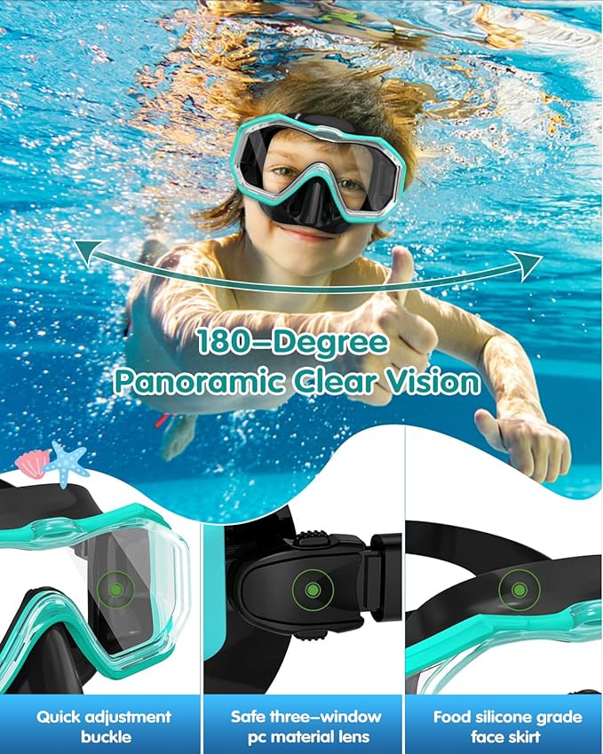 W WSTOO Kids Swim Goggles with Nose Cover,Snorkel Diving Swimming Mask for Youth 5-15,HD 3-Window Wide Vision Anti-Shattered Lens Anti-Fog&Leak-StrideForce Fitness