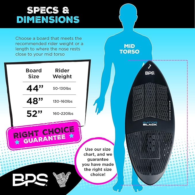 BPS New Zealand ‘Gator Black’ Fiberglass Skimboard with Padded Carry Bag Made from Recycled Plastics Performance Skimboard with Custom Traction Pads for Kids Adults Choose from 3 Sizes-StrideForce Fitness