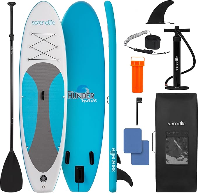 SereneLife Inflatable Stand Up Paddle Board with Premium SUP Accessories – Wide Stable Design with Non-Slip EVA Deck Pad for Adults and Youth of All Skill Levels-StrideForce Fitness